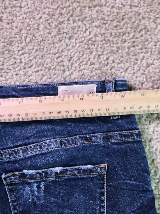 ZARA Basic Z1975 Women’s Blue  Mid Rise Skinny Jeans Size 12 Pearl Raw Hem F884 - Picture 7 of 12